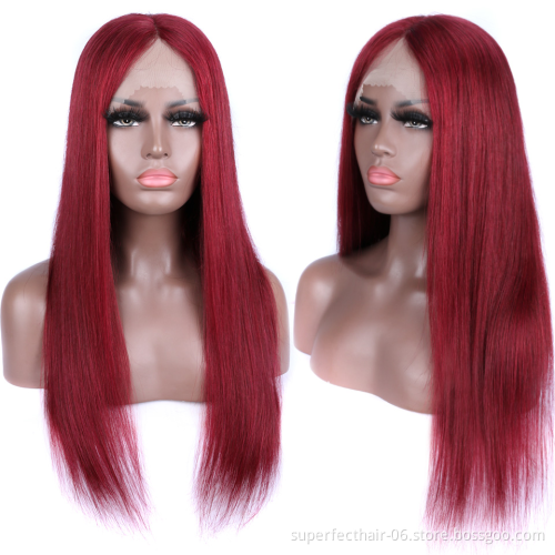 Wholesale Great Quality Straight 99j Front Lace Wig  Human Hair 13*4  Lace Wig With Natural Hairline And Baby Hair